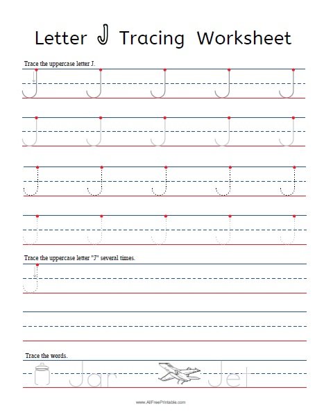 letter j tracing worksheets