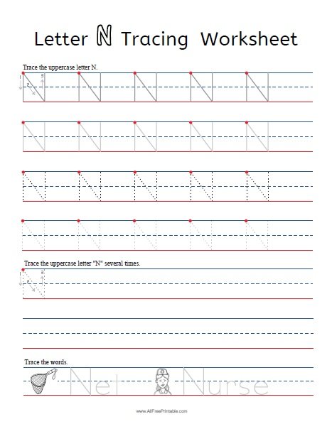 Free Printable Letter N Tracing Worksheets | Lesmyl Scuisine