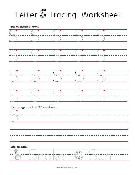 Letter S Tracing Worksheets Free Printable Allfreeprintable Com