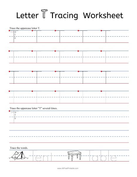 Letter T Tracing Worksheets  Free Printable