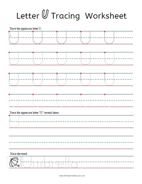 tracing the letter u worksheets