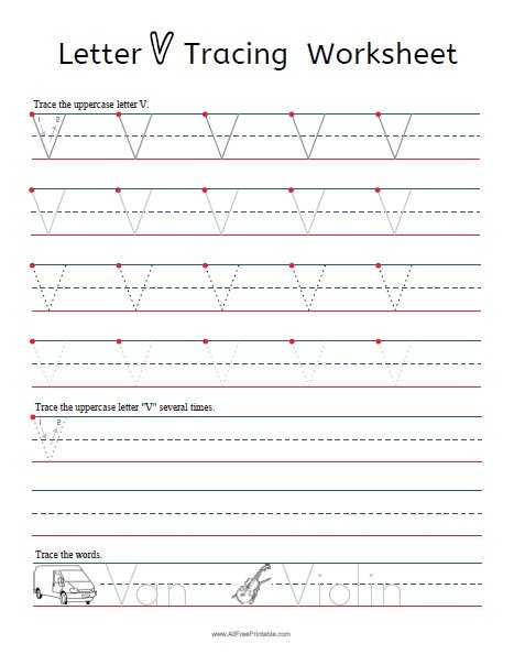 letter v tracing worksheets