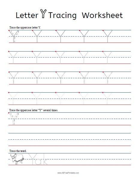 Letter Y Tracing Worksheets  Free Printable