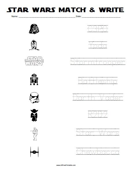 Free Printable Star Wars Matching Worksheet