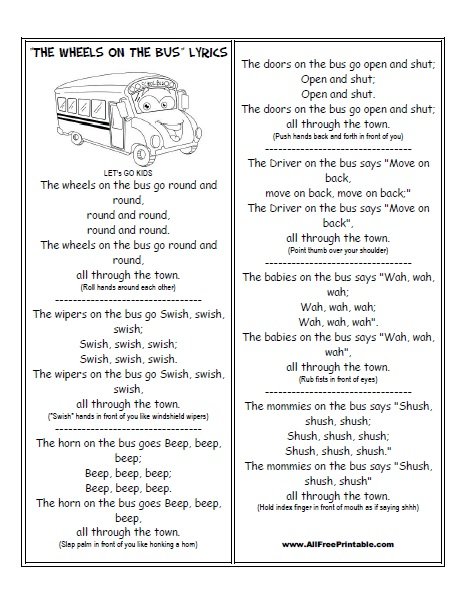 the wheels on the bus go round and round lyrics