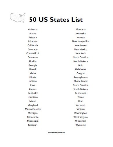 List Of The 50 States In Alphabetical Order Worksheets 99worksheets 