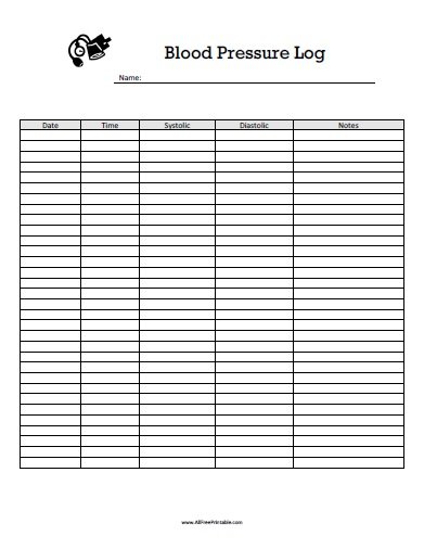 Blood Pressure Log Free Printable