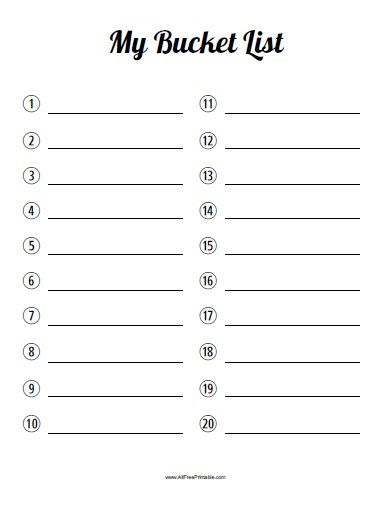 Bucket List Free Printable Free Printable Templates