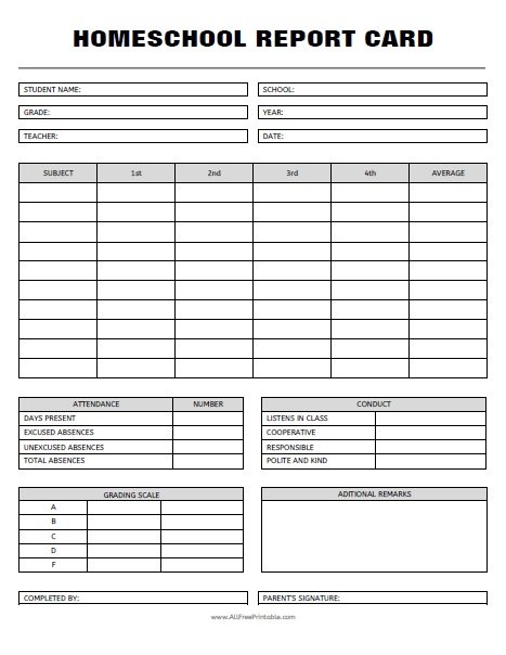 Free Printable Homeschool Report Card Template PRINTABLE TEMPLATES