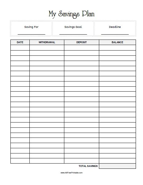 Savings Planner Free Printable
