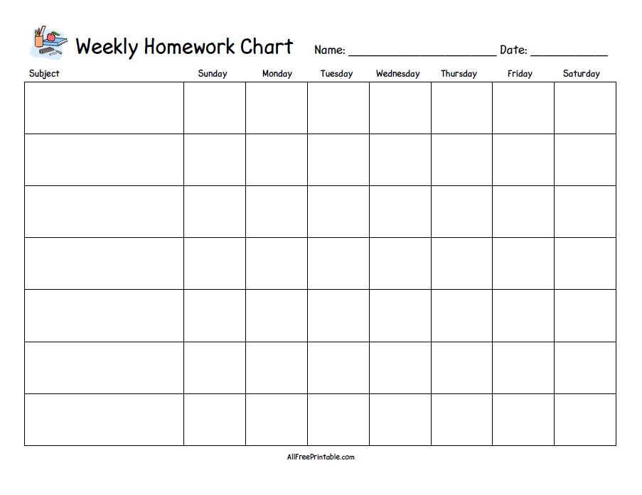 Free Printable Weekly Homework Chart