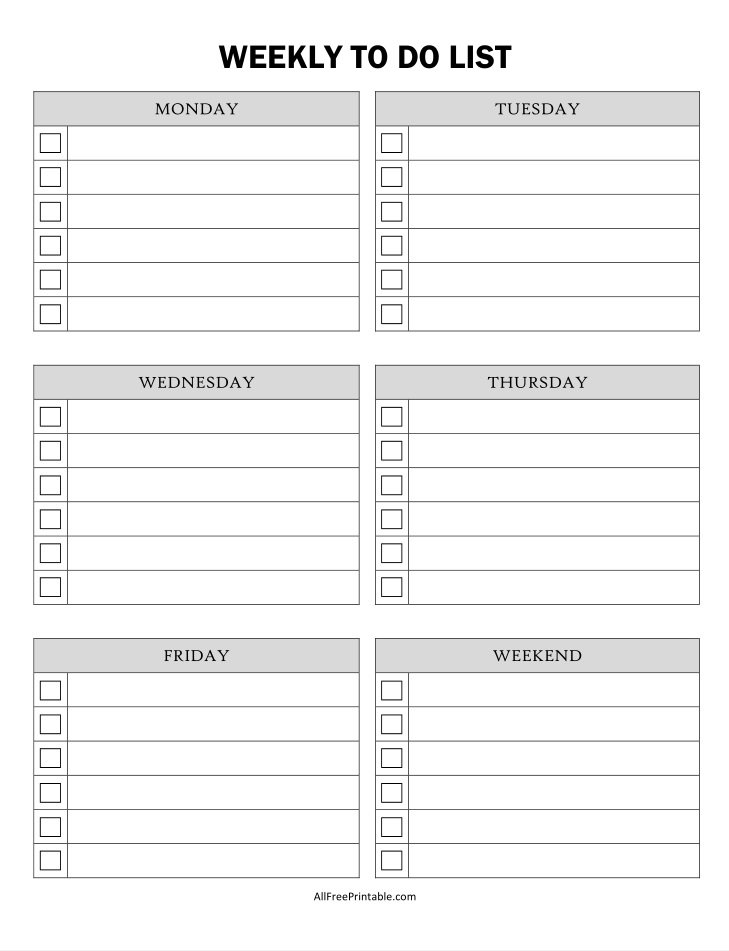 Weekly To do List – Free Printable