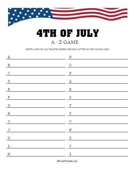 Free Printable 4th of July A-Z Game