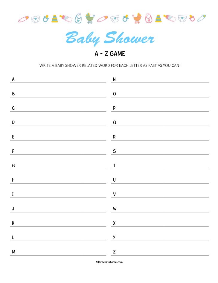 Free Printable Baby Shower A-Z Game