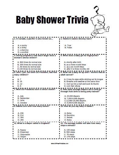 Questions Game Baby Shower Quiz Rustic Baby Shower Trivia Game 