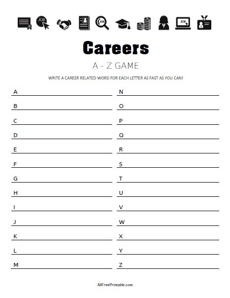 Free Printable Careers A-Z Game