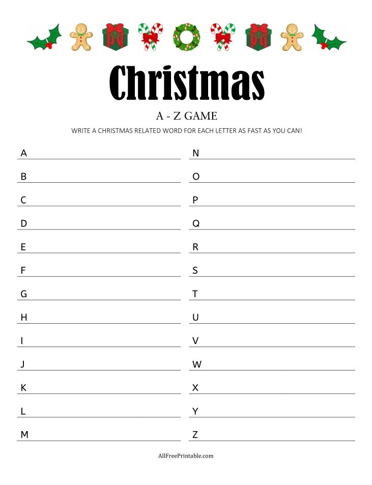 Free Printable Christmas A-Z Game
