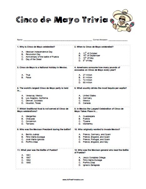 Cinco De Mayo Trivia Free Printable