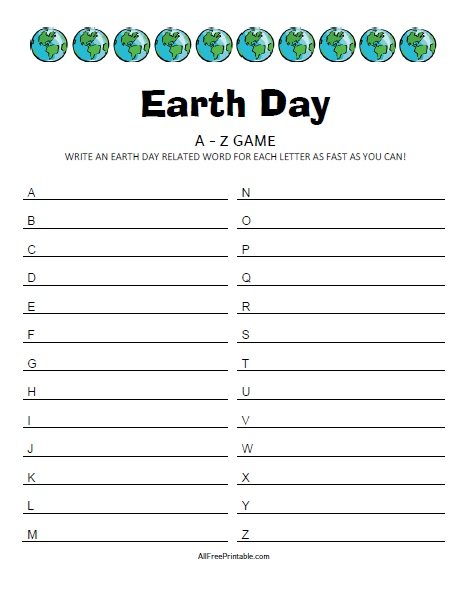 Free Printable Earth Day A-Z Game
