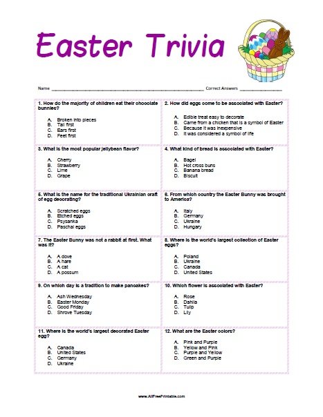 Free Printable Easter Trivia Game