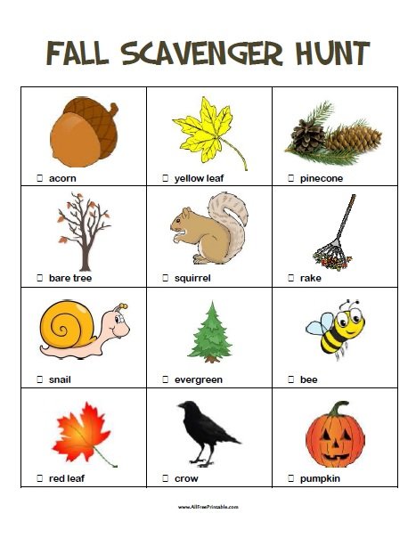 Fall Scavenger Hunt \u2013 Free Printable