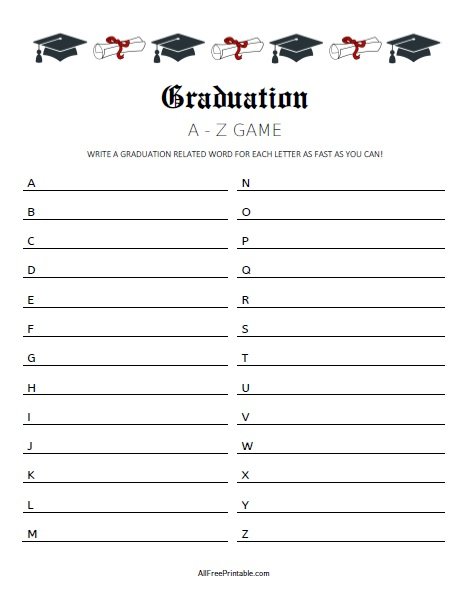 Free Printable Graduation A-Z Game