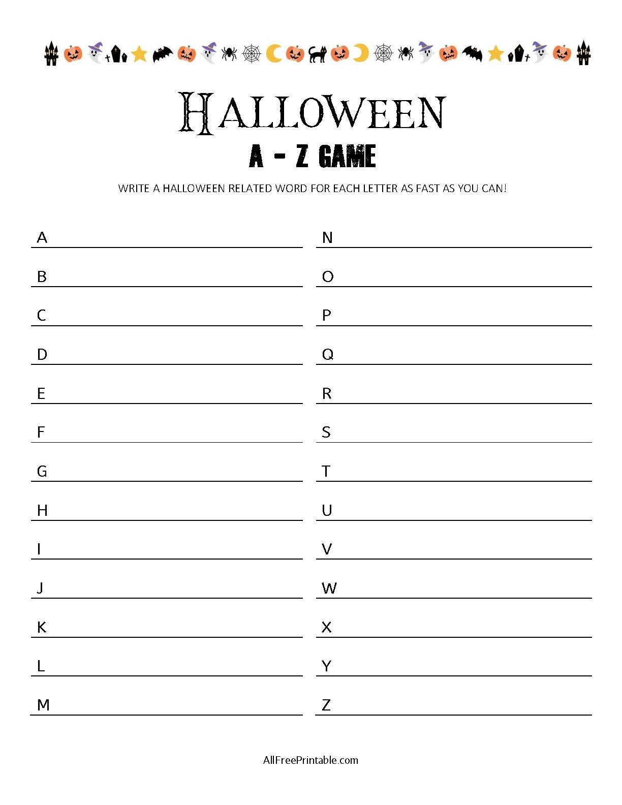Free Printable Halloween A-Z Game