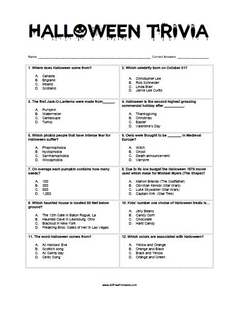 Halloween Trivia Game Free Printable Allfreeprintable Com