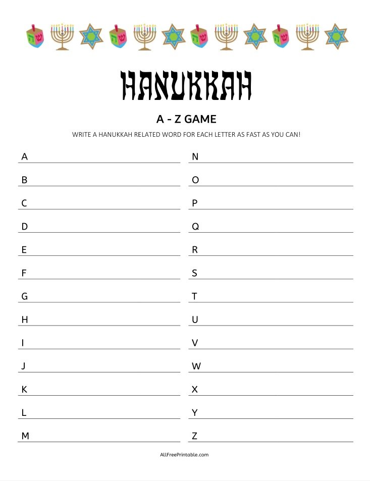 Free Printable Hanukkah A-Z Game