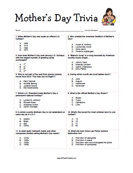 Free Printable Mothers Day Trivia