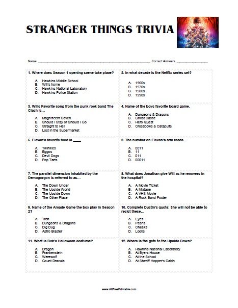 Stranger Things Trivia Allfreeprintable Com