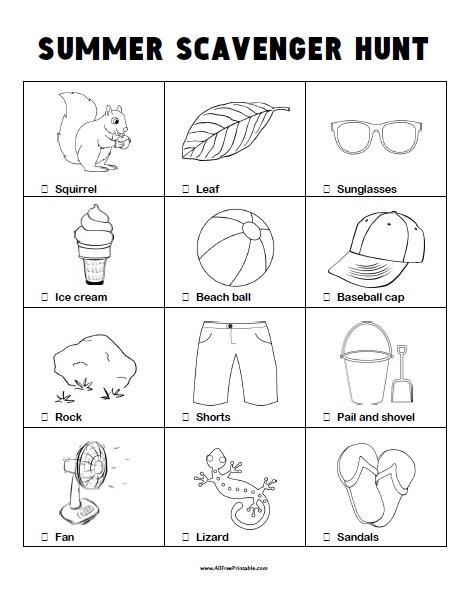 Summer Scavenger Hunt Free Printable