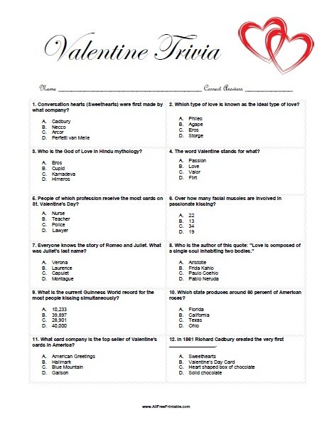 Printable Valentine's Day Trivia Games - PharmakonDergi