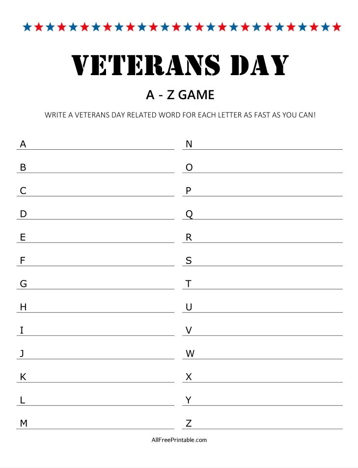 Veterans Day A-Z Game