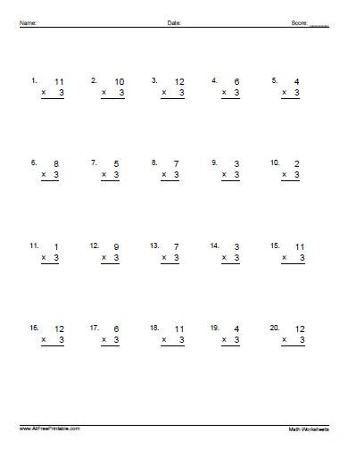 Multiplying by 3 Worksheets