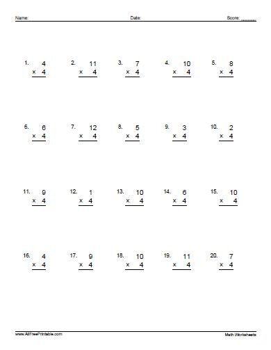 Multiplying by 4 Worksheets