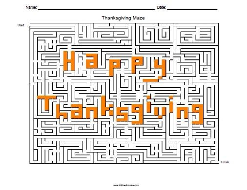 Free Printable Thanksgiving Maze