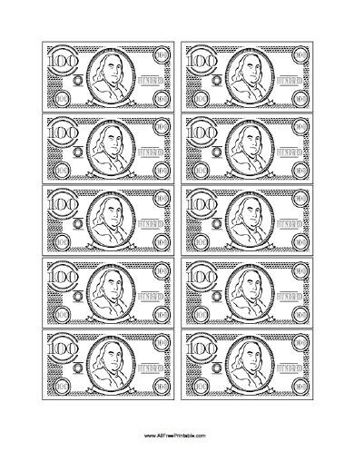 dollar bill template for kids