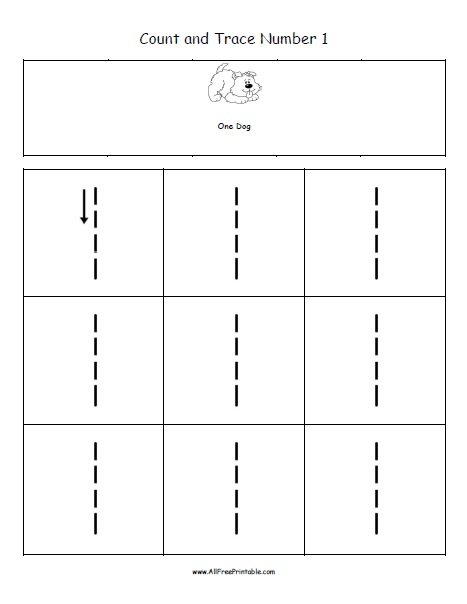 Free Printable Count and Trace Number 1 Worksheet