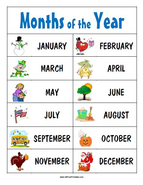 Months Of The Year Printables Free