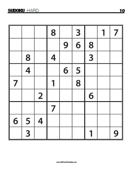 Free Printable Hard Sudoku with the Answer #14739