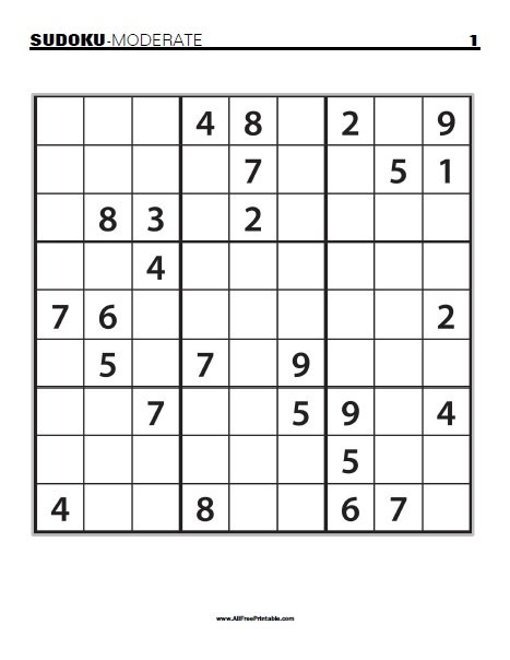 Moderate Sudoku Puzzles – Free Printable