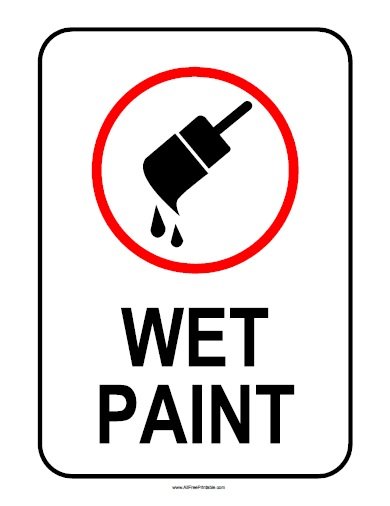 CAUTION WET PAINT Sign Red Letters on White  8.5" x 11" Cardboard USA #2 Two
