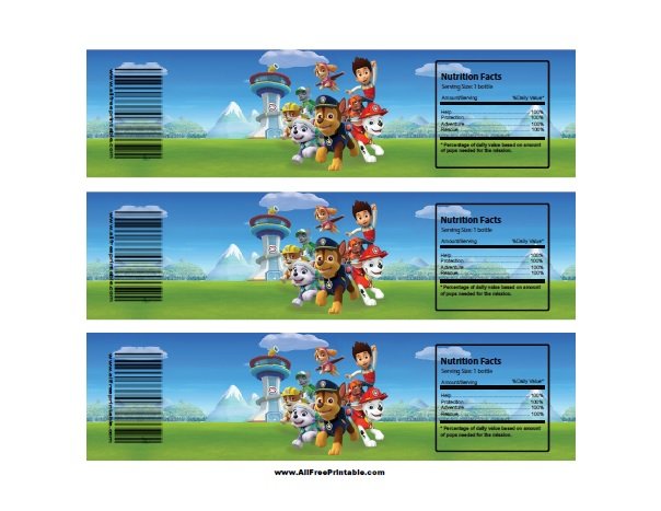 Paw Patrol Water Bottle Labels Free Printable