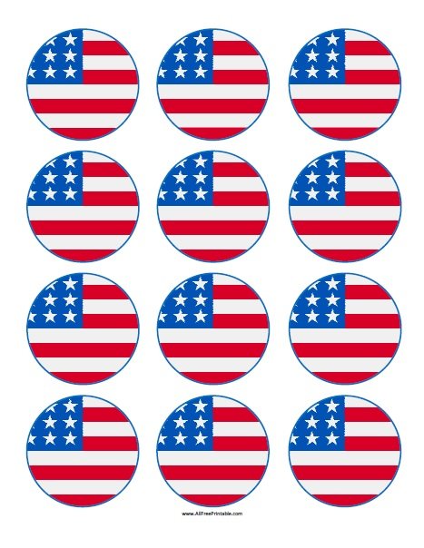 USA Flag Round Cupcake Toppers