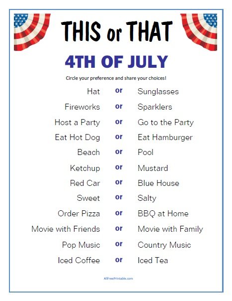 Free Printable This or That 4th of July Game