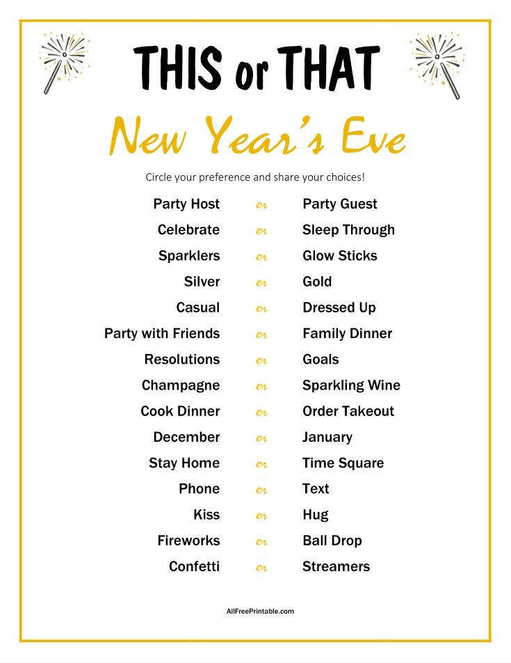 This or That New Year s Eve Game Free Printable