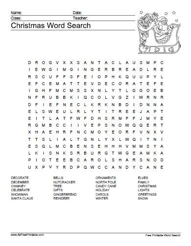 Christmas Word Search Free Printable