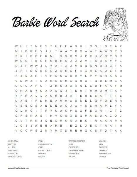 Free Printable Barbie Word Search