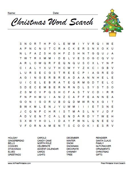 Christmas Word Search Puzzle Free Printable